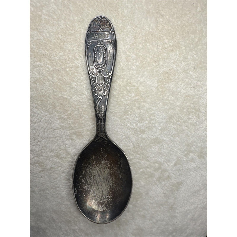 VTG Birth Record Wm Roberts Baby Spoon August 14 1935 Janet Silver Plate Jewelry